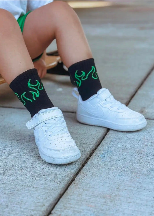 Green Flame Crew Socks